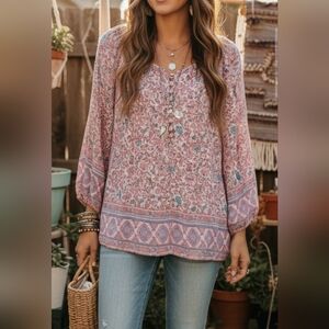 Cynthia Rowley Pink and Blue Floral Blouse Pit 26 L 28